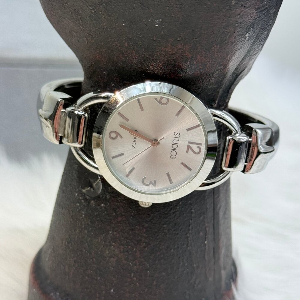 Studio Silver Tone Dial Round Case Hinge Bracelet… - image 4